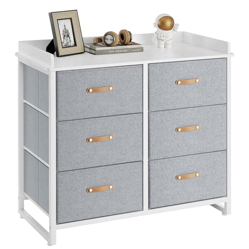 SONGMICS Kids Dresser with 6 Drawers, Boys Girls Dresser, with Water-Resistant Tabletop, Storage Organizer Cabinet, for Bedroom Hallway, Gray UGKR101G01 — image 1
