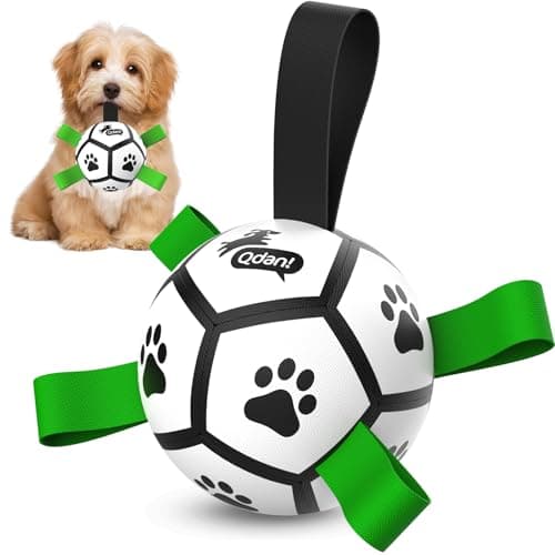 QDAN Dog Toys Soccer Ball with Straps, Interactive Toys for Tug of War, Puppy Birthday Gifts, Dog Water Toy, Durable Balls World Cup for Small Dogs(5 Inch)