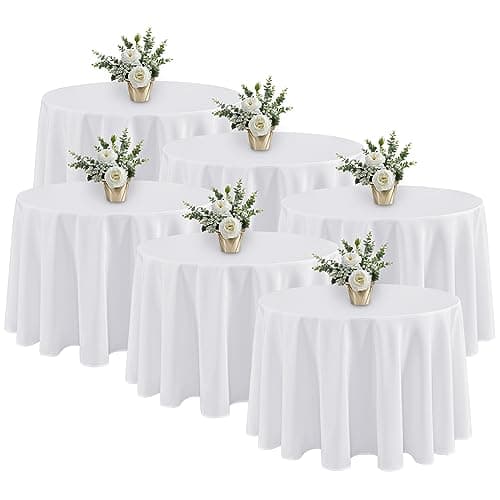 Fitable 6 Pack White Round Tablecloths - 120 Inches in Diameter - Stain Resistant and Washable Table Clothes, Polyester Fabric Table Covers for Wedding, Party, Banquet, Formal Events — image 1