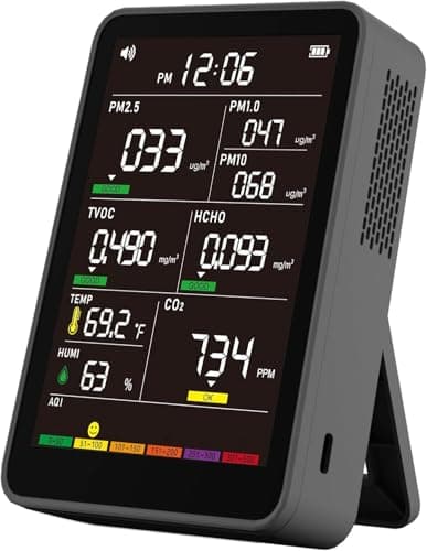 16-in-1 Indoor Air Quality Monitor, High-Precision Multi-Parameter Smart Air Quality Tester with HD Real-Time Color Screen, Portable Air Quality Monitor for Home, Office, Cars (Textured Black) — image 1