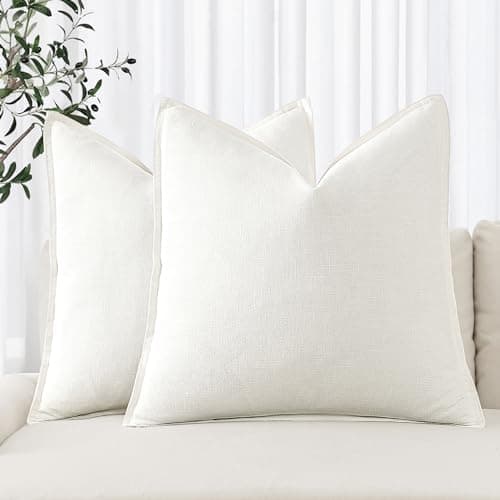 MIULEE Decorative Linen Euro Sham Pillow Covers 22x22 Inch Cream White Boho Farmhouse Neutral Couch Throw Pillows for Bed Pack of 2 Accent Modern Pillowcase Sofa Livingroom Home Decor — image 1