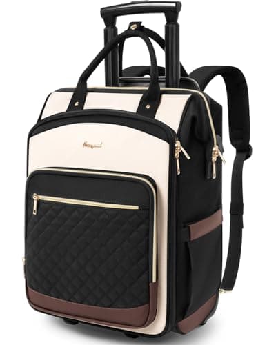 Rolling Backpack for Women, Travel Backpack with Wheels, Dual-Opening Wheeled Laptop Backpack, Stylish Rolling Laptop Bag, Overnight Underseat Carry on Luggage for College Business Work, Beige Brown