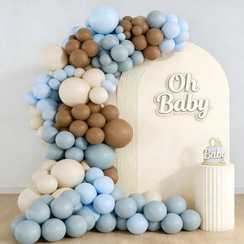 160Pcs Dusty Blue and Brown Balloon Garland Arch Kit Brown White Light Blue Balloons Balloons for Bear Baby Shower Gender Reveal Birthday Party Decorations — image 1