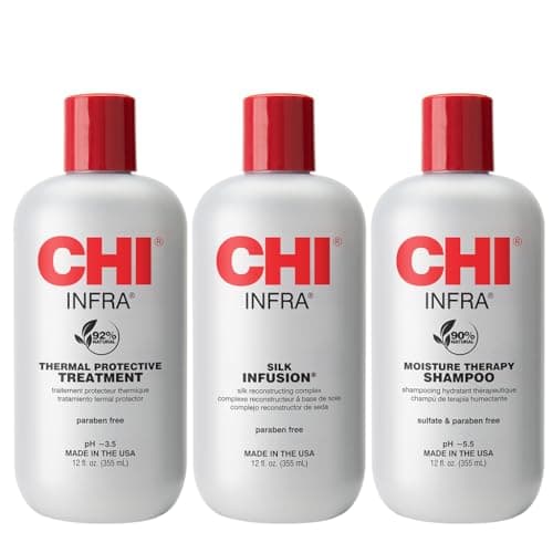 CHI Infra Trio Kit, Includes Infra Shampoo, Infra Thermal Protective Treatment, & Silk Infusion For Hair Strength & Shine, Paraben & Sulfate-free, 3 Products, 12 Oz