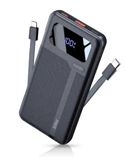 Antteez Portable Charger with Built in Cable - 10000mAh Fast Charging 22.5W Power Bank USB C LED Display Travel Battery Pack 4 Outputs & 2 Inputs for iPhone Samsung iPad Phones Tablets — image 1