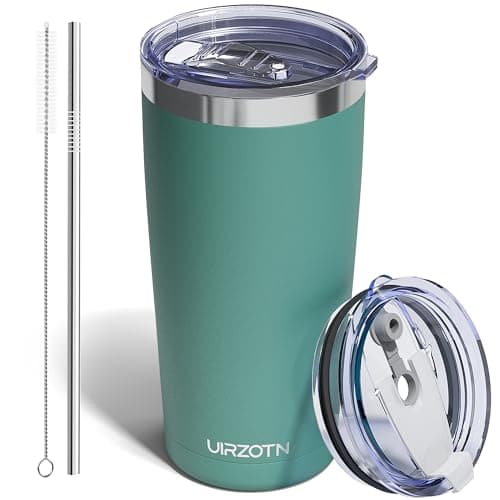 UIRZOTN Travel Coffee Tumbler 20oz, Leakproof Travel Coffee Mug with Dual Lids and Straw, Stainless Steel Double Wall Vacuum Insulated Tumbler for Hot/Iced Drinks (Sage Green, Textured Matte) — image 1