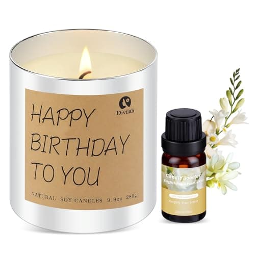 Divilah Birthday Candles Gifts for Women Men, Handmade Soy Scented Candle Aromatherapy Happy Birthday Gift for Mom, Dad, Sister, Teacher, Friends, Daughter Son, English Pear Freesia Candle, 9.9oz — image 1