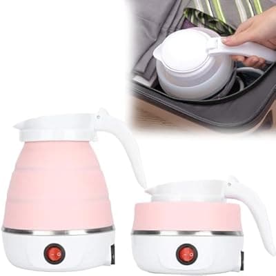 Foldable Electric Kettle, Upgraded Food Grade Silicone,600W 600ML Flash Heat Small Portable Travel Electric Kettle,110V US Plug (Sakura Pink)