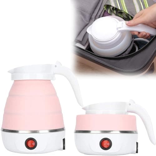 Foldable Electric Kettle, Upgraded Food Grade Silicone,600W 600ML Flash Heat Small Portable Travel Electric Kettle,110V US Plug (Sakura Pink) — image 1