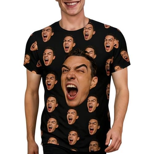 Personalized Prank Photo Customized T-Shirt - Customized Clothing Featuring Your Photo | Suitable for Parties, Gatherings, as a Surprise Appearance Black