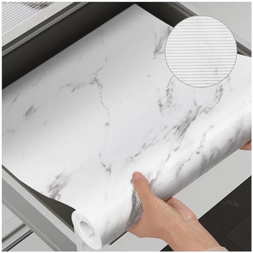 CLENAT Shelf Liner, Cabinet Liners for Kitchen Drawers Non-Adhesive, 17.5" W x 236.2" L Waterproof Plastic Paper, Durable EVA Cabinet Mat for Shelves, Refrigerator, Pantry, Cupboard, Ribbed Marble — image 1