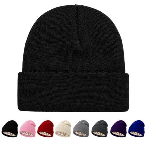 Gsoyti Unisex Satin Lined Beanie Hats for Women Men Reduce Frizz | Winter Knit Beanies Warm Soft Silk Lining — image 1
