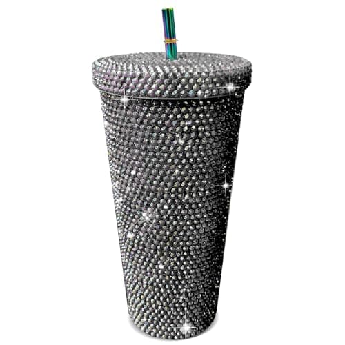 26oz Bling Rhinestone Studded Tumbler with Lid and Straws, Bling Cups Stainless Steel Water Bottle Diamond Glitter Tumbler for Women - Birthday Gifts for Women, Mom,Get Well Soon Gifts (Black) — image 1