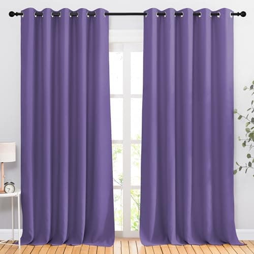 NICETOWN Blackout Lilac Purple Curtains & Drapes for Bedroom - Noise Reducing Thermal Insulated Solid Grommet Room Darkening Window Drapes for French Door (2 Panels, 66 x 90 Inch) — image 1