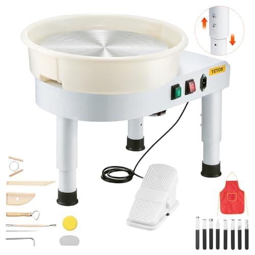 VEVOR 14in/35cm Pottery Wheel for Adults, 0-2in Lift-Table 450W Professional Pottery Kit with Foot Pedal Detachable Basin DIY Art Clay Potter's Wheel for Kids Adults Beginners at Home Pottery, White