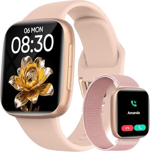 Smart Watch for Women, 1.85" AMOLED Ultra-Clear Screen Smartwatch Compatible iPhone/Samsung/Android, 100+ Sport Modes Fitness Tracker with Heart Rate/SpO2/Sleep Monitor, 3ATM Waterproof, 2 Bands