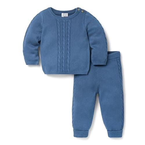 Janie and Jack Baby Cable Knit Matching Set, BLUE, 3-6