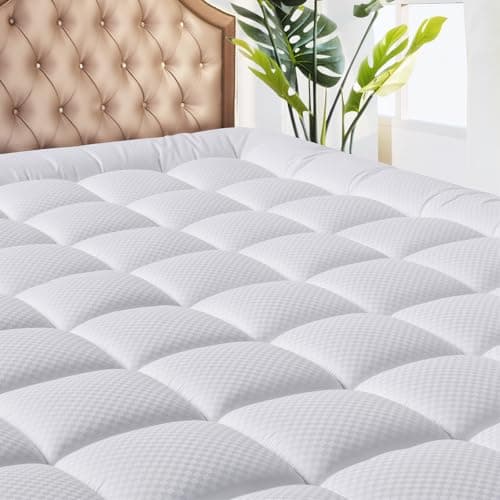 MATBEBY King Size Mattress Pad - Cooling Breathable Mattress Topper, Quilted Fitted Mattress Protector, Pillow Top Mattress Cover with 8-21" Deep Pocket, Soft, Machine Washable, White, 78x80 Inches — image 1