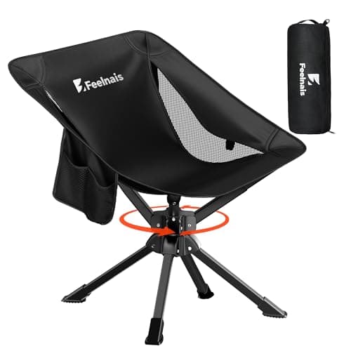 Feelnais Folding Camping Chairs Lightweight & Portable, No Assembly, 360° Swivel Camping Chair for Adults, Compact Outdoor Chairs for Beach, Lawn, Travel, Backpacking, Hiking, Fishing, Black