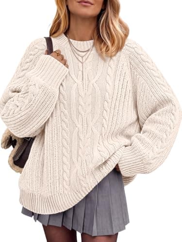 Trendy Queen Women's Oversized Cable Knit Crewneck Fall Pullover Sweaters — image 1