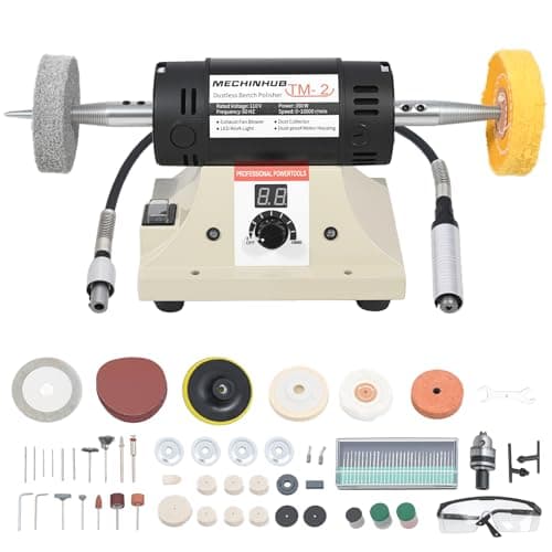 Jewelry Polisher, Adjustable Digital Display Bench Buffer, Dental Bench Polisher, Including Cotton Cloth Polishing Wheel, Abrasive Fiber Wheel, Grinding Wheel, Safety Glass, Polishing Paste, etc.