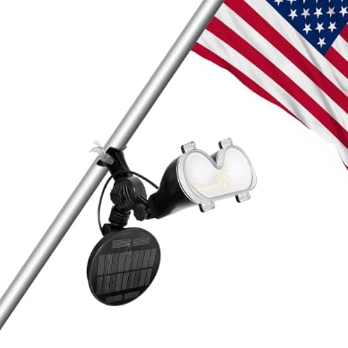 RAYSLIT Flag Pole Light Solar Powered 360° Adjustable Metal Clamps Fits 1-1.5" Dia Wall-Mounted Flagpole Brightest Outdoor Dusk to Dawn LED Spotlight 100% Coverage Flag Light Black — image 1