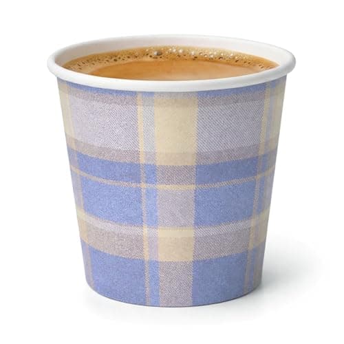 ECODESIGN-US 100 Pack Disposable Coffee Cups - 4 Oz Espresso - Plaid Lavender Paper Cups for Home Office or Party — image 1