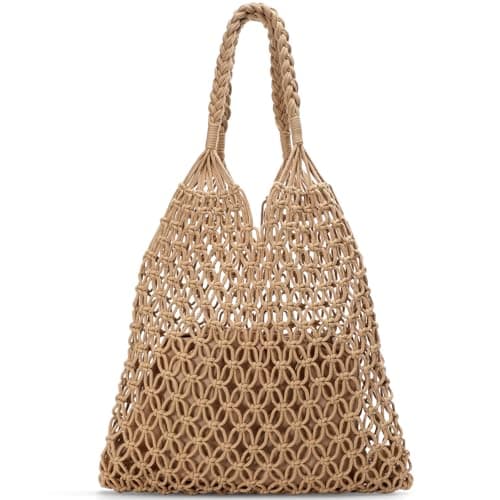 Pleneal Crochet Beach Bags for Women - Women Beach Handmade Tote Bag, Summer Mesh Hollow Shoulder Bag for Holiday Market