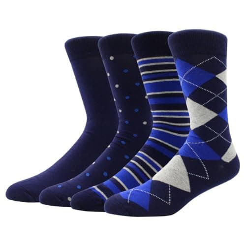suokesi Men's Cotton Blend Crew Socks, Striped Novelty Fun Design, Size 8-15, Casual — image 1