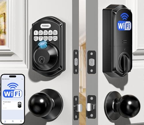 TEEHO TE012W-K WiFi Smart Keyless Entry Door Lock with Handle, Fingerprint Door Knob & Digital Keypad, APP Remote Control, Works with Alexa & Google, Electronic Deadbolt for Front Door, Matte Black — image 1
