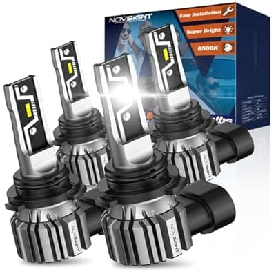 NOVSIGHT H11 9005 LED Light Bulbs - 500% Super Brighter 6500K Cool White, Fanless Light, 1:1 Design, Plug and Play 3 Mins Installation, H8 HB3 Automotive Fog Lamps, Pack of 4 (2 Years)