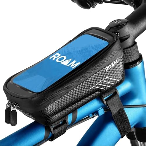 Roam Bike Universal Phone Holder + Waterproof Zipper Storage Case - Fits Smartphones Up To 4" x 7" - Velcro Strap Mounts To Bicycle Frame - Full Touchscreen Capabilities - Black