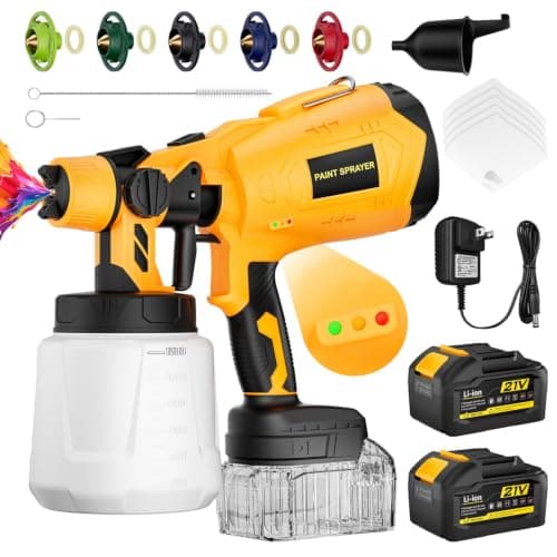 Cordless Paint Sprayer for House Painting with 2x5200mAh Battery, 37000RPM | 5 Brass Nozzles, 3 Spray Modes, Easy to Clean & Use Paint Gun for House, Furniture, Fence, Wall, Cabinet, Ceiling, Decks, DIY — image 1