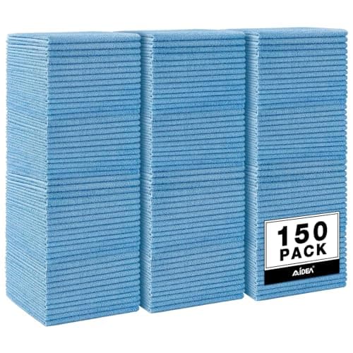 AIDEA Microfiber Cleaning Cloth Blue,150PK, Shop Rags, Microfiber Towels for Cars, Dusting Cloth Lint Free Rags, Absorbent Towels for SUVs, House, Kitchen, Mechanic, Workshops, 12"×12"
