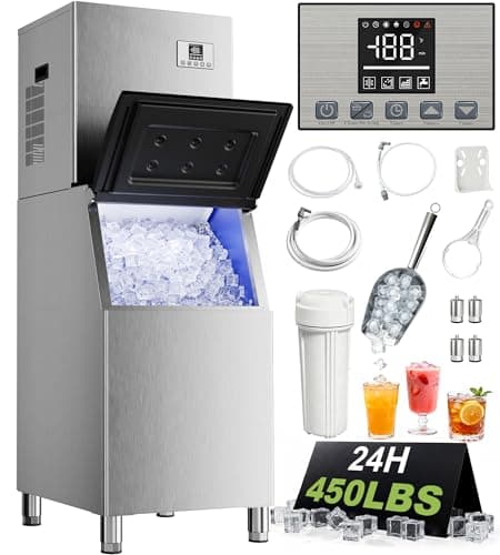 Landeagle Commercial Ice Maker Machine 450Lbs/24H with 250Lbs Storage, Self-Cleaning Mode, Industrial Ice Machine, Ice Ready in 7-15 min, Stainless Steel Ice Maker for Bar/Cafe/Restaurant/Business