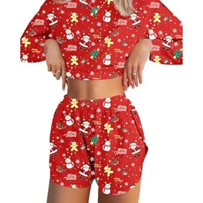 JUSTFASHIONNOW Womens Pajama Sets Striped Two Piece Lounge Sets Long Sleeve Top and Split Shorts Print Sleepwear Comfy Pjs