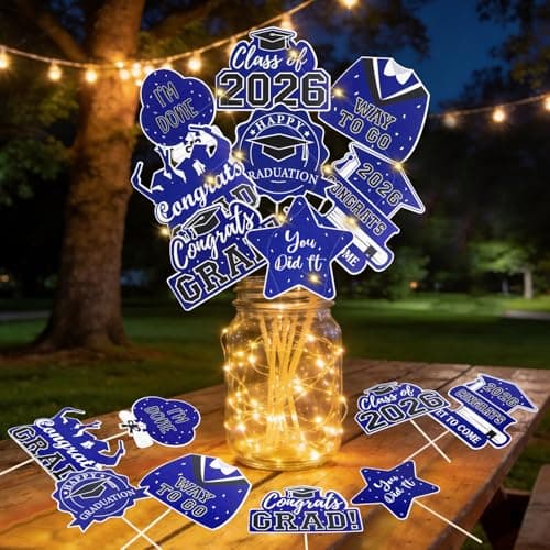Graduation Decorations 2026 Graduation Party Decorations 32Pcs Blue Graduation Table Centerpiece Sticks with String Lights for College High School Congrats Grad Party Decor Supplies Favors Photo Props — image 1