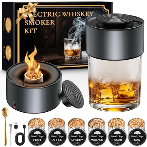 Electric Whiskey Smoker Kit, Rechargeable Bourbon Smoker Kit with 6 Flavors of Natural Wood Chips, Drink Smoker Infuser Kit Cocktail Idea Christmas Birthday Gifts for Men Husband Dad Him — image 1