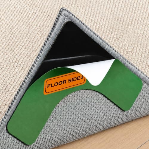 Rabenda Extra Large Rug Tape Gripper for Hardwood Floors, 4Pack Carpet Tape | Double Sided Rug Stickers, Non-Slip Rug Pads for Area Rugs, Keeps Corners Flat on Tile & Vinyl, Reusable, Black — image 1