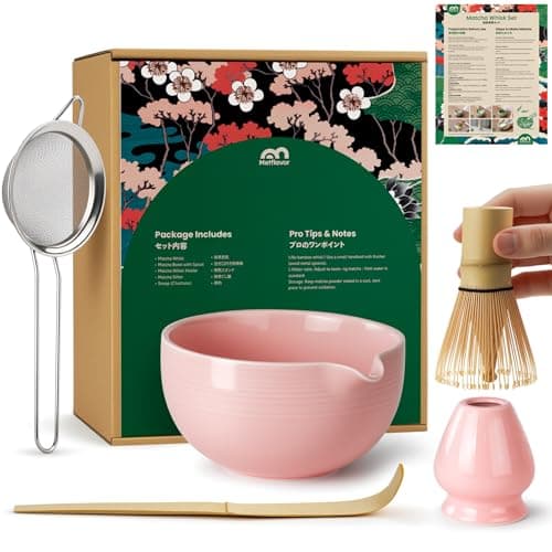 Matcha Whisk Set, Ceramic Bowl Matcha Kit & Handcrafted Bamboo Chasen, Complete 5 Pcs Matcha Set Whisk and Bowl, Stainless Steel Sifter, Bamboo Scoop & Holder for Matcha Lovers — image 1