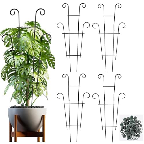 25.6 Inch Plant Trellis for Climbing Plants, 4 Pack Metal Garden Trellis for Potted Plants Indoor House Plant Climber Support Stakes with Plant Clips for Monstera Pothos Hoya Ivy Flower — image 1