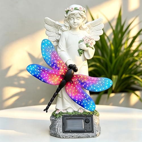 Starryfill Solar Angel Garden Statue with Color Changing Dragonfly Lights - 12 Inch Hand-Painted Resin Figurine, Auto Dusk-to-Dawn Waterproof Outdoor Decor for Patio, Yard, Lawn, Memorial Mother Gift — image 1