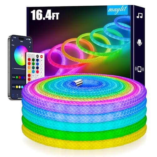 maylit 360 Degree Luminous Reticulate Weave Rope Lights, 16.4ft Addressable ICRGB LED Strip Lights, Music Sync, DIY Design, USB Powered Flexible LED Lights for Gaming Room Living Bedroom Wall Decor — image 1