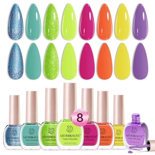 AZUREBEAUTY Summer 8 Colors Hot Pink Neon Blue Green Glitter Purple Yellow Orange Nail Polish Set Quick Dry, Perfect for Women Manicure Nail Art DIY Salon — image 1