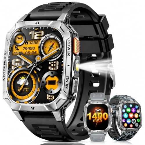 Mingdaln Smart Watches for Men, 1400mAh Military Smart Watch with LED Flashlight, 2.01" Fitness Tracker, Bluetooth Call, 100+ Sports, Heart Rate SpO2 Sleep, IP68, Smart Watch for Android Phones — image 1