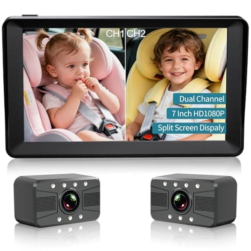 Dual Baby Car Camera, HUBOOK 7" 1080P Split Screen Baby Car Monitor with Night Vision, Rear Facing Car Seat Camera for 2 Kids Newborn Toddlers Travel Safety — image 1