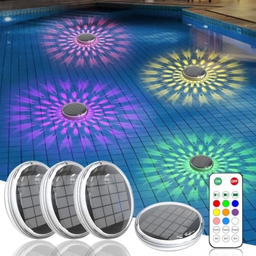 Solar Powered Floating Pool Lights(4 Pack), Pool Lights That Float with Remote Control, 12 Lighting, Timing Mode, IP67 Waterproof for Inground/Above Ground Pool, Pool Party, Bathroom, Bathtub, Garden — image 1