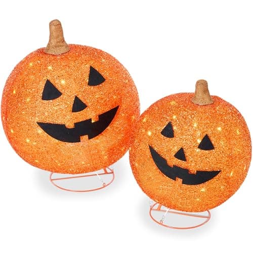 Best Choice Products 2pc Lighted Pop-Up Outdoor Halloween Pumpkin Set with Removeable Face, Fall Harvest Holiday Ball Decoration w/ 130 LED Lights — image 1