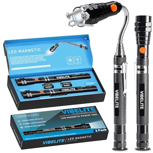 VIBELITE Extendable Magnetic Flashlight with Telescoping Magnet Pickup Tool-Cool Gadget Gifts for Men, Him, Teen Boys, Dad, Father, Mechanic, Boyfriend, Women, Birthday Gifts for Men, Black, 2 Pack — image 1