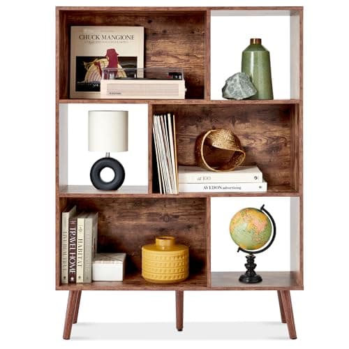 Best Choice Products 3-Tier Mid-Century Modern Wooden Bookcase, 6-Cube Organizer for Nursery, Kids Room, Living Room, w/Removable Back Panels, Pine Legs - Brown — image 1